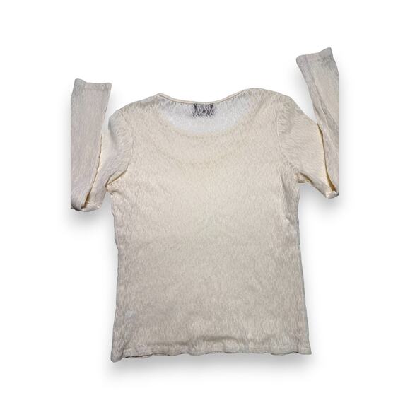Vintage First Option Textured Double Line Cream Lace Long Sleeve Medium - Picture 10 of 12